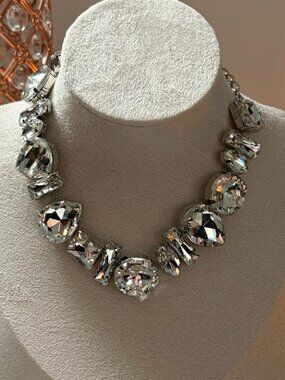 Statement Crystal Rhinestone Necklace – Silver Tone Chunky Glam Collar